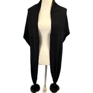 Made in INDIA Black POM Fur Sweater Poncho Drape Shawl sizes Medium & Large